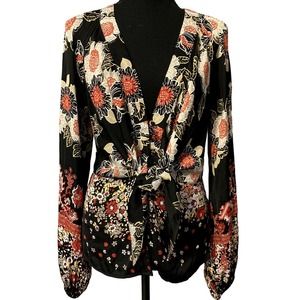 Free People Women's x Revolve Run Free Front Tie Floral Boho Blouse Size M